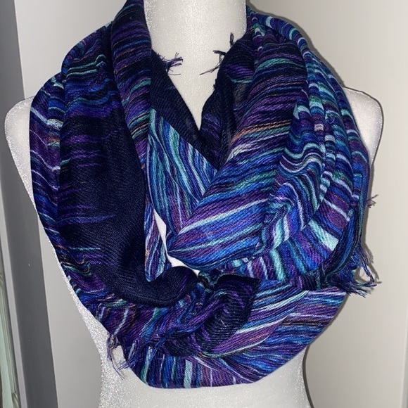 Multicolor Colorful Blue Black Stripe Bohemian Infinity Scarf - Picture 5 of 14